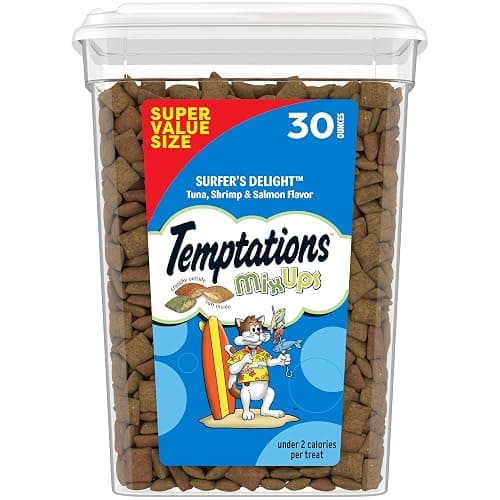 Temptations Cat Treats MixUps Surfer's Delight, Tuna, Shrimp, Salmon Flavor, Crunchy and Soft Cat Treats, 30 oz. Tub - Image 1