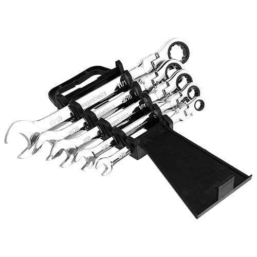 Amazon Basics 72-Tooth Ratcheting Combination Wrench Set, Chrome Vanadium Steel Flexible Head, 5-Piece SAE Sizes 5/16", 3/8", 1/2", 9/16", 11/16", Chrome Finish thumbnail 2