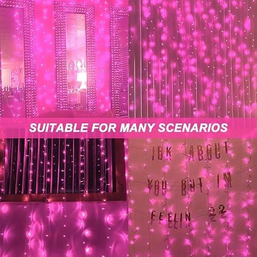 amadecohome Curtain Lights, Pink Room Decor 8 Modes LED String Lights for Garden, Teen Girls' Room, Party, Window, Wall and Valentines Day Decor thumbnail 3