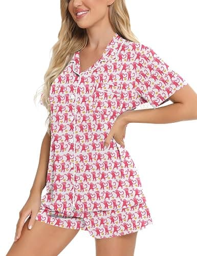 SWOMOG Womens Button Down Pajamas Set Short Sleeve Sleepwear Bride Soft Pj Lounge Sets XS-3XL thumbnail 3