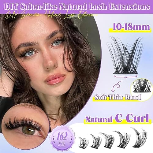 ALICE Wispy Lash Clusters Kit Natural Fluffy Lash Extension Kit Cluster Eyelash Extension Kit 162pcs C Curl 10-18mm Eyelash Clusters with Lash Glue Bond and Seal Lash Tweezers thumbnail 2