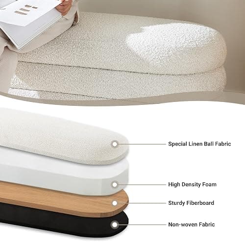 Busaurus Storage Ottoman Bench 49.2 Inch Upholstered Fabric Storage Bench for Bedroom End of Bed Aesthetic Large Oval Storage Ottoman for Living Room Entryway (Ivory) thumbnail 4