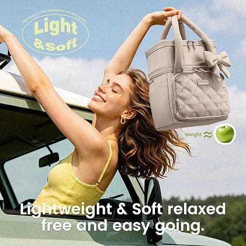 LOVEVOOK Insulated Lunch Bag For Women Men,Expandable Double Deck Lunch Box With Large Cup Holder,Leakproof Cooler Bag For Adult Lunch Tote Bag Work Picnic Beach with Adjustable Shoulder Strap Gift thumbnail 4