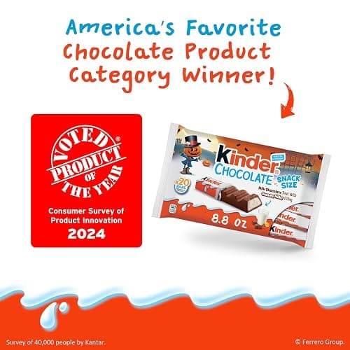 Kinder Chocolate, Milk Chocolate Bar with Creamy Milky Filling, Individually Wrapped, Snack Size, 20 Count Bag, 8.8 oz thumbnail 9