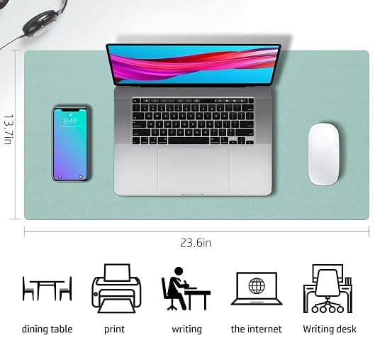 Desk Mat Large protector Pad - Multifunctional Dual-sided Office Desk Pad,Smooth Surface Soft Mouse Pad,Waterproof Desk Mat for Desktop, Pu Leather Desk Cover for Office/Home(Lake Blue, 23.6" x 13.7") thumbnail 3