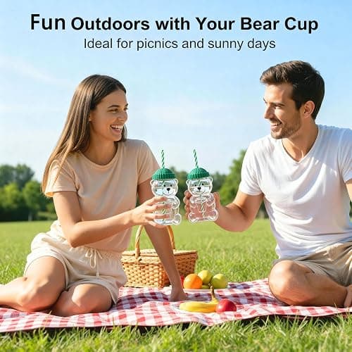 gaulofo 20oz Bear-Shaped Glass Cup, Cute Reusable Glass Tumbler with Lid and Straw for Coffee, Milk Tea, Birthday & Holiday Gift (Green) thumbnail 8