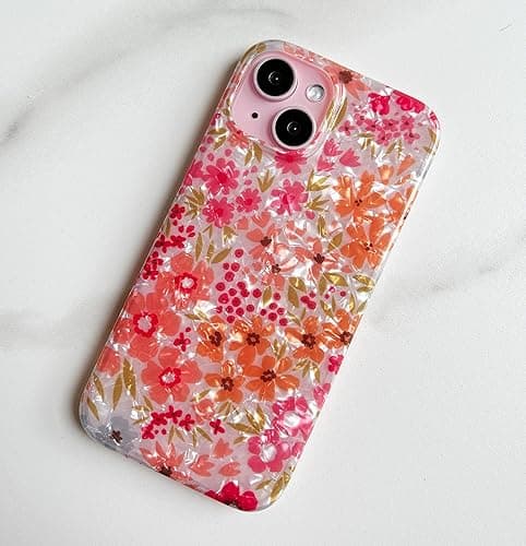 Qokey Compatible for iPhone 15 Case 6.1 inch,Cute Clear Flowers Design for Women Shell Pattern Soft Bumper Lightweight Slim Fit TPU Shockproof Phone Cover for iPhone 15,Pink Floral - Bloom - for iPhone 15 thumbnail 7