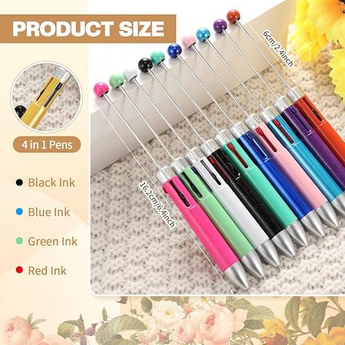 Chivertion 50 Pcs Plastic Beadable Pen Bulk Multicolor 4 in 1 Pens Colored Bead Ballpoint Pen Beaded Pens for DIY Making Kit Gifts(Bright Color) thumbnail 3