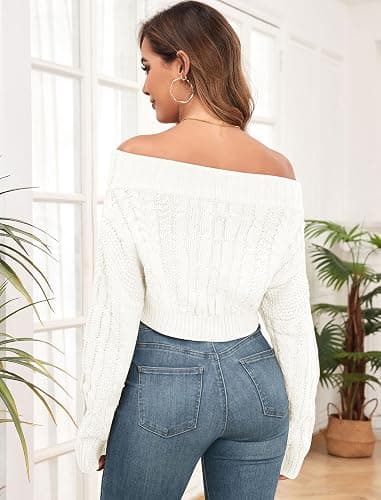 ZAFUL Women V Neck Button Knit Crop Sweaters Batwing Sleeve V Back Ribbed Hem Pullover Sweater thumbnail 5