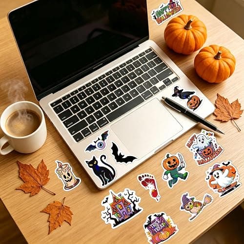 Lovyi 100pcs Halloween Holographic Stickers,Vinyl Halloween Party Favors | Cute Cartoon Pumpkin Ghost Bat Witch Spider Halloween Stickers,Removable Holographic Stickers,Halloween Party Favors thumbnail 5