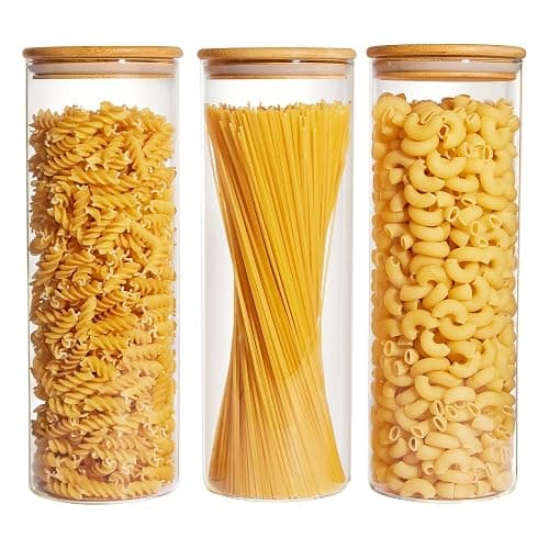 Vtopmart 70oz Glass Food Storage Jars, 3 Pack Large Kitchen Containers with Airtight Bamboo Lids for Pasta, Nuts, Flour, Canisters Set for Cereal, Pantry Organization, BPA Free - Image 1