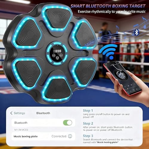 Zenova Music Boxing Machine,Smart Wall Mounted Boxing Machine with Gloves & LED Lights,9 Speeds & 11 Models Bluetooth Music Workout Boxing Training Equipment for Kids Adults Home,Office and Gym thumbnail 9