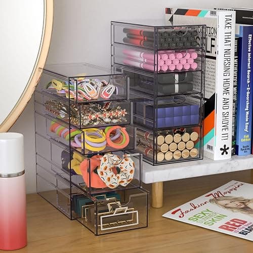 Noverlife Clear Containers for Hair Accessory Organizing, Plastic Hair Accessory Organizer Box with 5 Drawers, Hair Accessory Container, Storage Organization Drawers Set for Hair Ties Accessory thumbnail 2