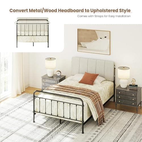 Liiwepo Twin Size Headboard Only-No Assembly Required, Beige | Easy to use no assembly required, Linen fabric and extra-thick foam for added comfort, Modern style headboard twin xl size thumbnail 4