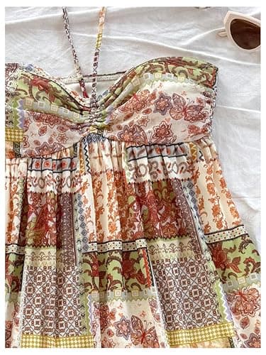 SOLY HUX Women's Summer Floral Print Mini Dress Halter Sleeveless Ruffle Hem Vacation Flowy Dresses thumbnail 3