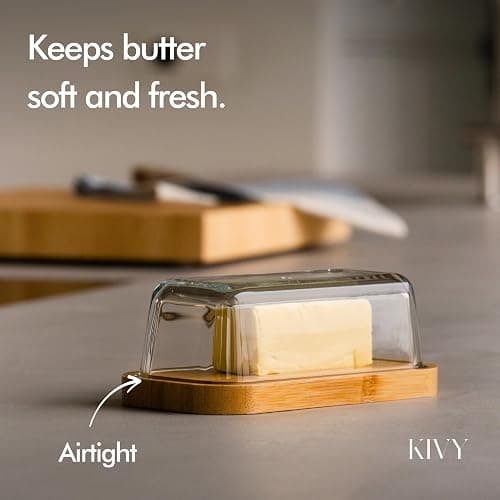 KIVY Glass butter dish with airtight lid that keeps butter soft - For countertop and refrigerator door shelf - Butter tray with lid fridge - Butter holder for counter - Covered butter dishes thumbnail 3