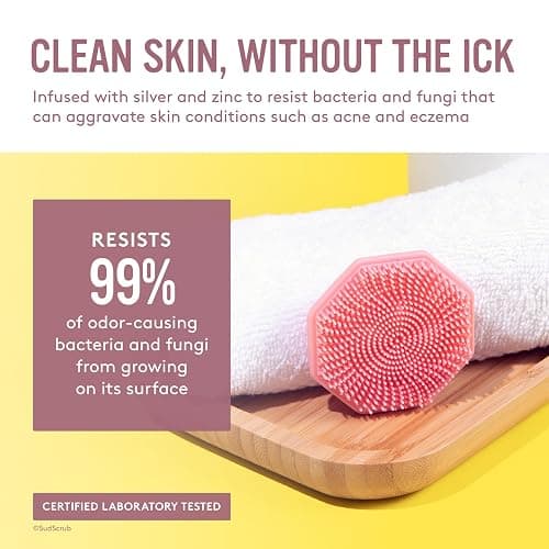 Sud Scrub® Antimicrobial Silicone Face Scrubber, 1 Pack, Gentle Face Exfoliator for Sensitive Skin, Eco Friendly Facial Cleansing Brush, Exfoliating Face Brush for Men and Women (Pink) thumbnail 2