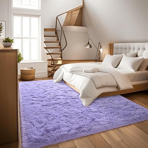 DweIke Fluffy Lavender Purple Rugs for Bedroom Living Room, 3x5 Feet Soft Plush Shaggy Light Lilac Purple Girls Boys Kids Rug, Non-Slip and Machine Washable Carpet for Dorm Nursery Classroom Decor thumbnail 5