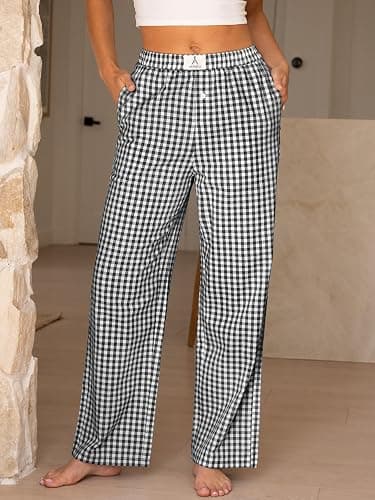 ANRABESS Womens Striped Gingham Pants 2026 Pajama Lounge Boxer Pants Cute Comfy PJ Bottoms with Pockets Y2K Plaid Outfits thumbnail 2