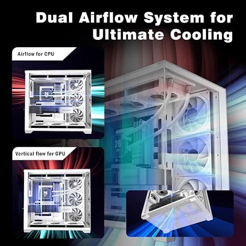KEDIERS PC CASE 7 ARGB Fans Pre-Installed, Mid Tower ATX PC Case with Panoramic Tempered Glass, Gaming Computer Case,360MM RAD Support,White,K4 thumbnail 6