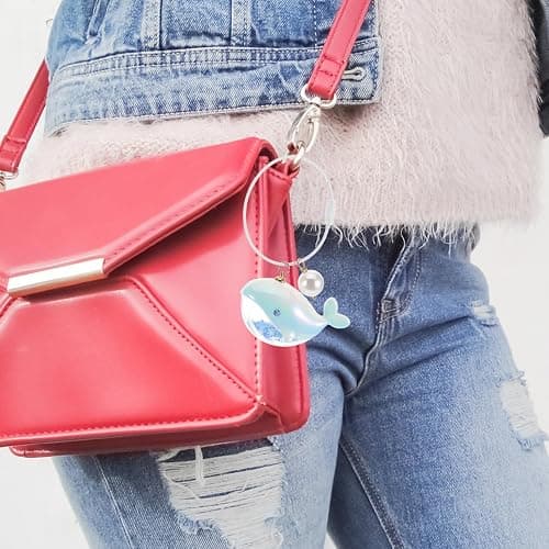 TOPPERFUN Dolphin Keychain, Cute Nar Whal Whale Keychain Wifty, Kawaii Car Creative Pendants, Adorable Bag Ornaments Coin Purse Accessories, Valentines Day Colorful Whale Pearl Model for Women thumbnail 9