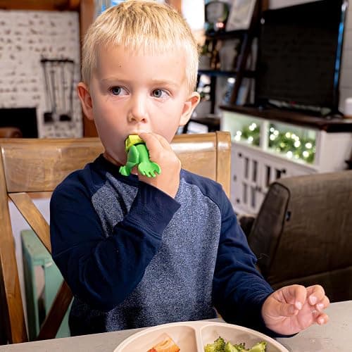 Jollycub® Interactive Toddler Utensils, Dino Chomperware™, Kids Silverware Set, BPA Free, Made in USA (Leafy Greens) thumbnail 2