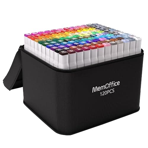 MemOffice 120 Colors Dual Tip Artist Alcohol Markers Set with Carrying Case - Perfect for Coloring, Drawing, Sketching, Card Making and Illustration - Perfect for Adults and Kids - Image 1