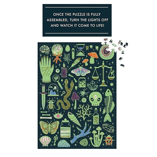 Galison Occult and Curious – 1000 Piece Glow in The Dark Jigsaw Puzzle Featuring an Eerie Collection of Creepy and Spooky Objects thumbnail 3