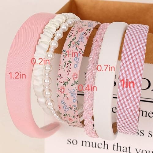 Drnytunk Women's Pearl Floral Padded Wide Bandana Headbands, Vintage Hair Accessories, Pink | Vintage Hair Accessories, Bandana Hair Bands, Comfortable Wide Fit, Everyday Hairstyles, Hair Styling Accessories thumbnail 2