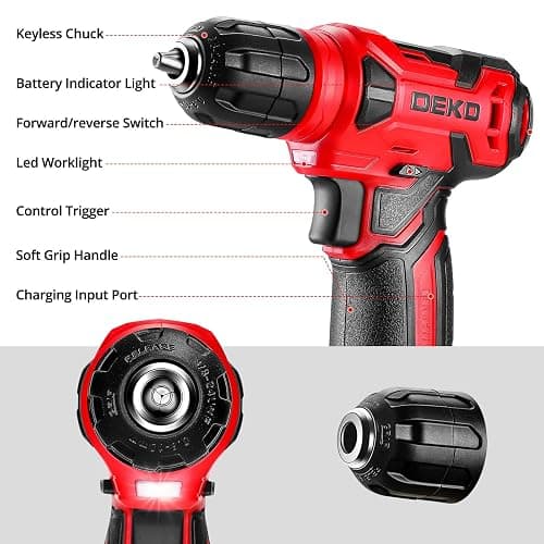 DEKOPRO Drill Set: Tool Set with 8V Red Cordless Drill, Home Tool Kit with Drill, Hand Tool Kits for Women 126 Piece thumbnail 4