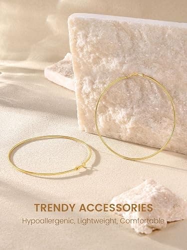KeyStyle Gold Hoop Earrings for Women, Stainless Steel Hoops Earring Lightweight Loops, 2 mm Thick Hypoallergenic Circle Endless Thin Hoop (20/30/40/50/60/70/80/90/mm) thumbnail 4