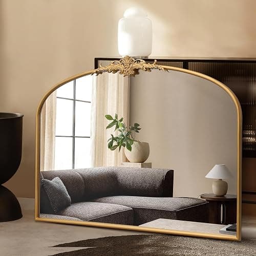 Besdomus Antique Arched Gold Mirror: 40"x30" Large Gleaming Gold Vintage Wall Mounted Mirror - Baroque Traditional Ornate for Fireplace/Bathroom/Living Room - Home Decor for Homemakers thumbnail 6