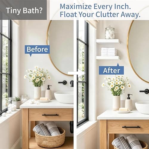Mifurn Floating Shelves for Wall, Set of 4 Wooden Wall Mounted Shelves for Bathroom Over Toilet, Bedroom, Kitchen, Living Room & Office, Modern Hanging Storage and Wall Decor, White, 12"x7"x1.5" thumbnail 7