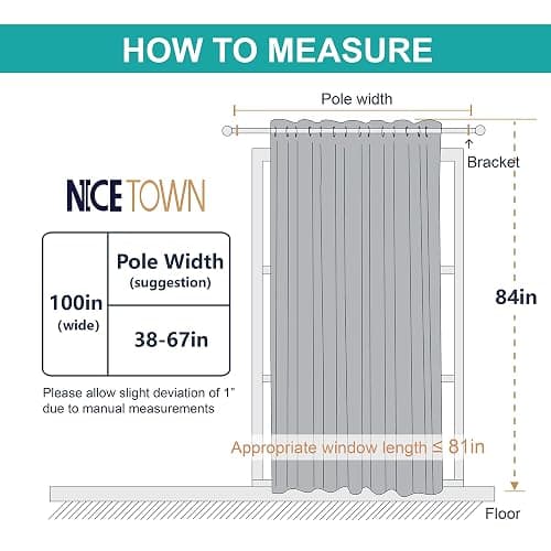 NICETOWN Lower Noise Room Divider Curtain Screen Partitions, Blackout Sound Reducing Divider Room Panel for Doorway/Glass Window/Sliding Door/Patio (1 Panel, 7ft Tall x 8.3ft Wide, Black) thumbnail 2
