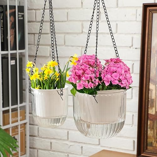 Maxcheck 4 Pcs Self Watering Hanging Planters Indoor Gift 6.5'' 4.5'' Hanging Flower Pots Baskets Outdoor Self Watering Plant with 3hooks Drainage Holes for Home thumbnail 2