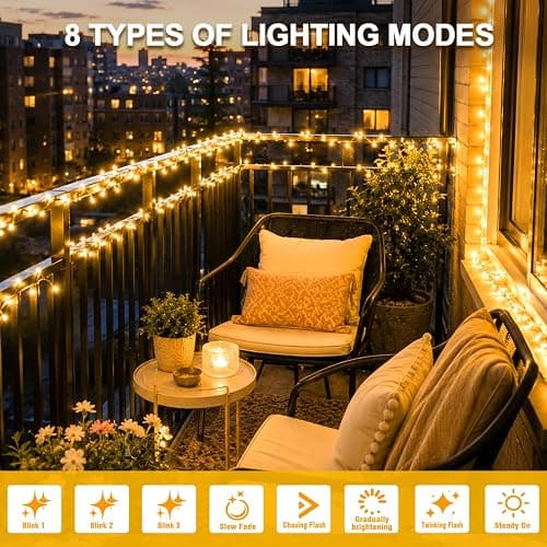 WASTROYAL 100+16.4FT Warm White LED Fairy Lights, Connectable Clear Wire String Lights with Timer,Waterproof Light Strand for Christmas Tree, Bedroom, Patio, Wedding, Party, Indoor Outdoor Decor thumbnail 5
