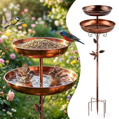 Metal Bird Bath for Outside, 47'' Adjustable Standing Bird Feeder for Outdoors, 2 in 1 Metal Birdbaths & Birdfeeder, Vintage Bird Bath Feeder Bowl, Bird Baths Water Bowl with Stable 5-Pronged Base - Image 1