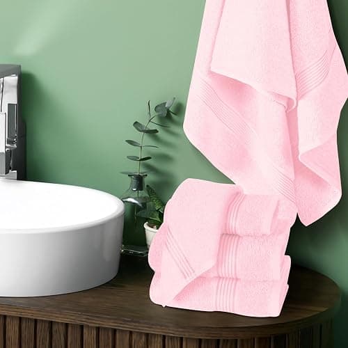 Elvana Home Ultra Soft 6 Pack Cotton Towel Set, Contains 2 Bath Towels 28x55 inch, 2 Hand Towels 16x24 inch & 2 Wash Coths 12x12 inch, Ideal Everyday use, Compact & Lightweight - Pink thumbnail 2