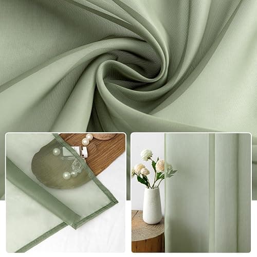 MIULEE 2 Panels Sage Green Sheer Curtains 84 inches Long Window Curtains Rod Pocket Elegant Window Voile Panels/Drapes/Treatment for Bedroom Living Room (54X84 Inches) thumbnail 3