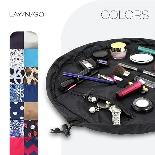 Lay-n-Go Cosmo Drawstring Cosmetic & Makeup Bag Organizer - Portable Drawstring Bag w/Zipper Pocket, Makeup Loops & More - Durable, Machine Washable Toiletry Bag for Travel (20", Black) - Black - 20 Inch thumbnail 6