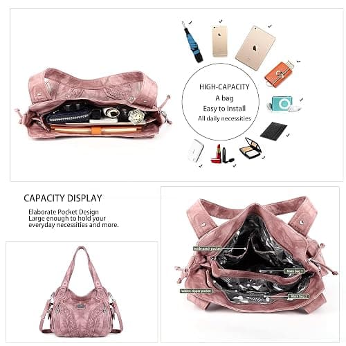 Purses and Handbags Women Fashion Tote Bag Shoulder Bags Top Handle Satchel Purses Washed Synthetic Leather Handbag thumbnail 2