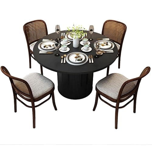 weselon 47 inch Round Dining Table for 4, Kitchen Table Dinner Table with 2-Layer Storage Shelf and Wood Slide Door for Home Dining Room Living Room (Black) thumbnail 8