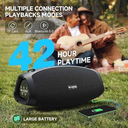 W-KING Bluetooth Speaker Loud, 120W Max Portable Speakers Bluetooth Wireless, IPX6 Waterproof Party Large Speaker Outdoor Boombox Subwoofer*2, 70W Triple Passive Radiator-42H Deep Bass, TF, AUX, EQ thumbnail 6