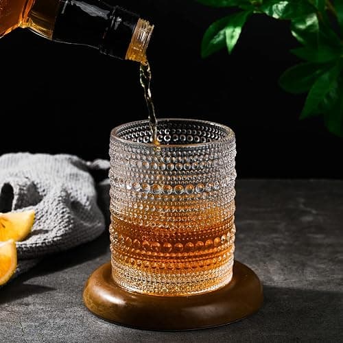 ZMOWIPDL Vintage Glassware Drinking Glasses Set of 12,Clear 12oz & 15oz Hobnail Glass Cups,Embossed Water Tumbler,for Beer,Cocktail,Whiskey,Juice and Various Mixed Drinks- 1 Cleaning Brush thumbnail 2