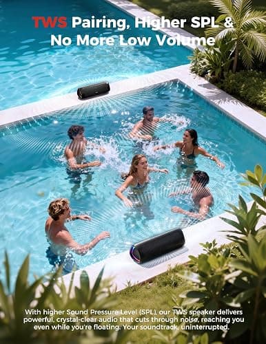 Bluetooth Speaker Gifts for Men: Portable Wireless, IPX5 Waterproof, White Elephant Gifts for Adults, Stocking Stuffers for Teens Boy Girl, Up to 20H Playtime, TWS Pair, for Home/Party/Outdoor (Black) thumbnail 8