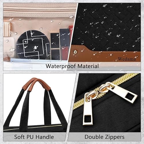 Wedama Toiletry Bag for Women, Hanging Travel Toiletry Bag with Jewelry Organizer Compartment Large Makeup Bag, PVC Waterproof Cosmetic Travel Bag for Travel Business Trips Camping Bathroom, Black thumbnail 7