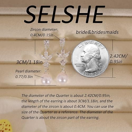 SELSHE SELSHE Dangle Earrings for Women, 14k Gold Plated Pearl Drop Earring Dainty Gold Earrings for Women Trendy Cute Prom Bridal Earring Long Wedding Pearl Earring Formal Jewelry thumbnail 3