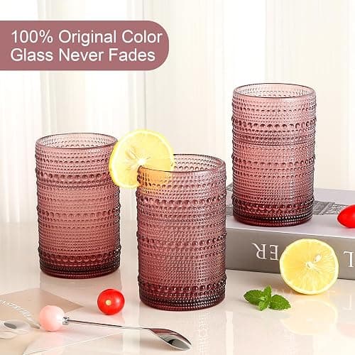 ZMOWIPDL Vintage Glassware Drinking Glasses Set of 6,15 oz Hobnail Glass Cups,Embossed Purple Water Tumbler,for Beer,Cocktail,Whiskey,Juice and Various Mixed Drinks- 1 Cleaning Brush thumbnail 4