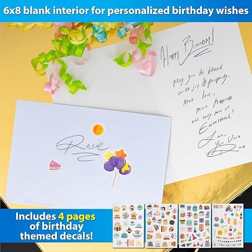 120 Pack Assorted Gold Foil Happy Birthday Cards with Envelopes, Organizer Box, Stickers, and Seals - 4x6 Inches, 8 Unique Designs, Ideal for Kids, Men, Women, and Elderly thumbnail 5