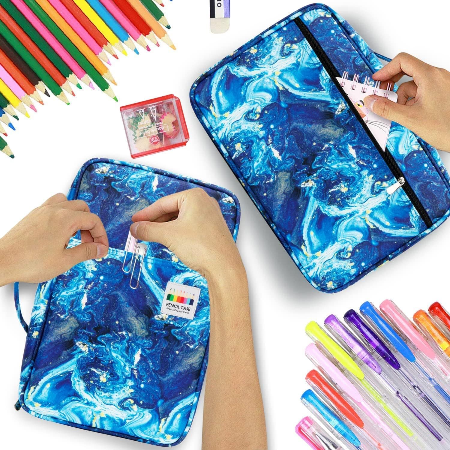YOUSHARES Estuche para lapices 300 ranuras, Estuche de tela Oxford con cierre, guarda 300 lapices de colores o 200 boligrafos de gel para lapices Prismacolor y boligrafos de gel (Azul Quicksand) thumbnail 7